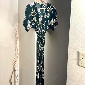 Knot Sisters Ruby Floral V Neck jumpsuit emerald green